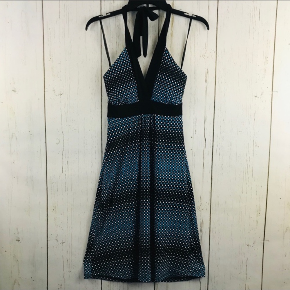 BDg Black and Blue Polka Dot Halter Dress